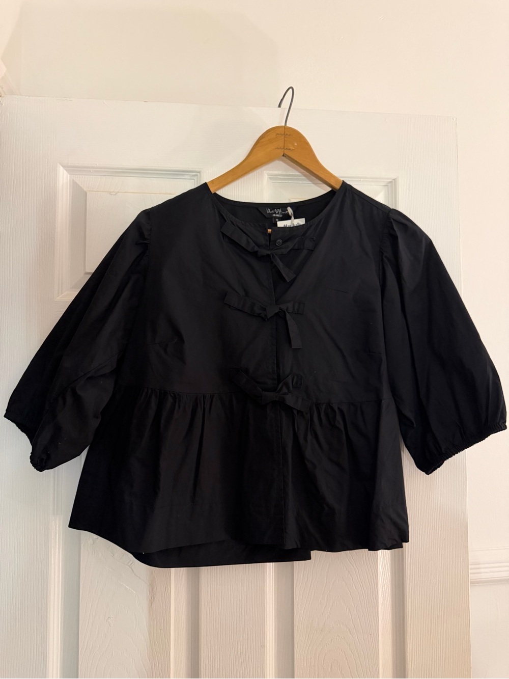 NWT Velvet Heart Black Bow-Front Peplum Blouse -